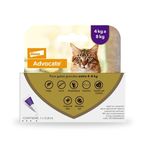 ANTIPARASITARIO INTERNO Y EXTERNO ADVOCATE GATOS HASTA 4 A 8 KG