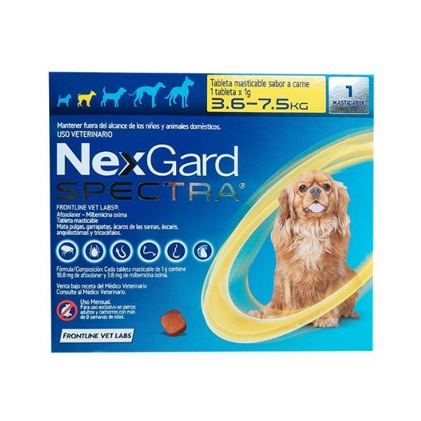 ANTIPARASITARIO NEXGARD SPECTRA 3.6 - 7.5 KG 1 TABLETA MASTICABLE
