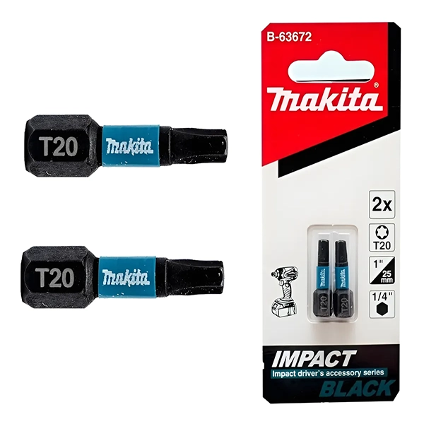 PUNTA IMPACT BLACK T20 25MM 2 PIEZAS MAKITA B63672
