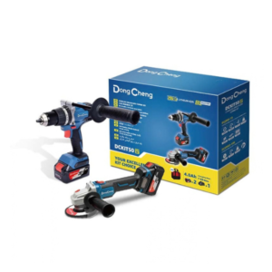 Conoce el kit taladro percutor y esmeril inalámbrico 20V DCKIT50.01B, con 2 baterías de 4,0 Ah, cargador y accesorios incluidos.